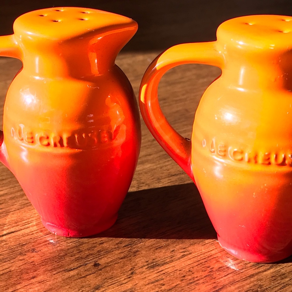 Le Creuset Salt & Pepper shakers rare flame color
